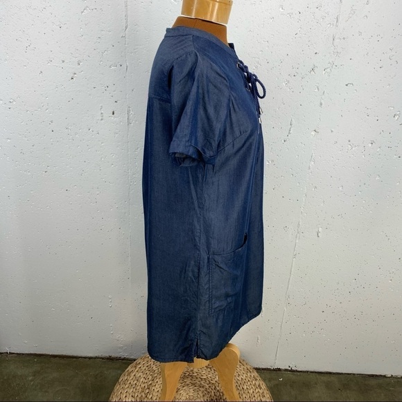 Lovers + FRIENDS size Small Lace Up V Neck Denim Shift Dress - Picture 6 of 13